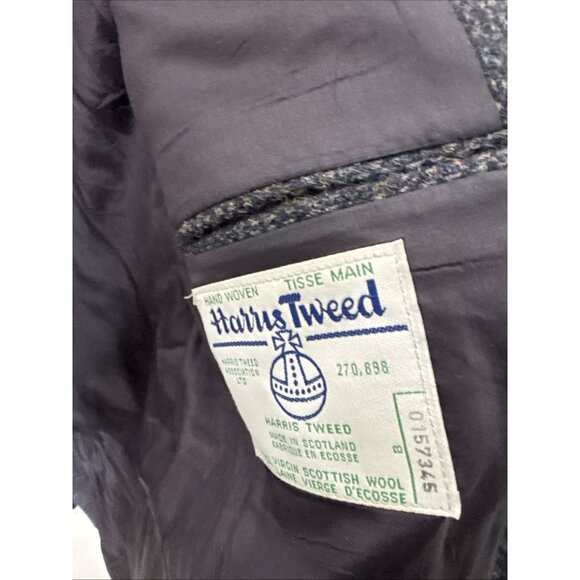Harris Tweed Mens 44 Wool Black Blue Blazer Wool Sports Coat Scotland - Picture 6 of 9